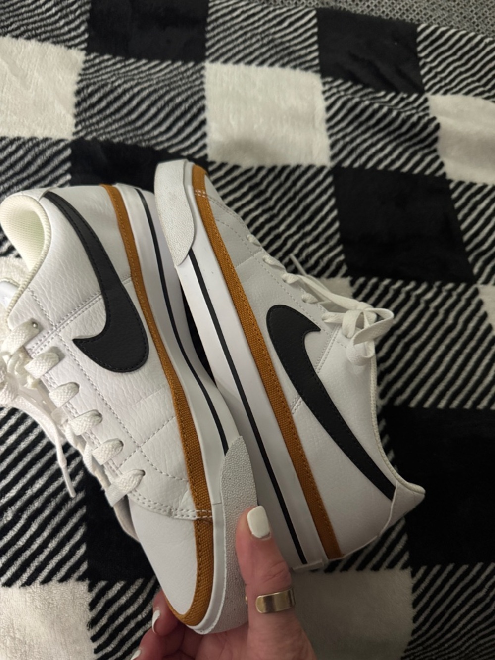Nike White Sneakers with Black Swoosh and Lime Insoles - Picture 2 of 6